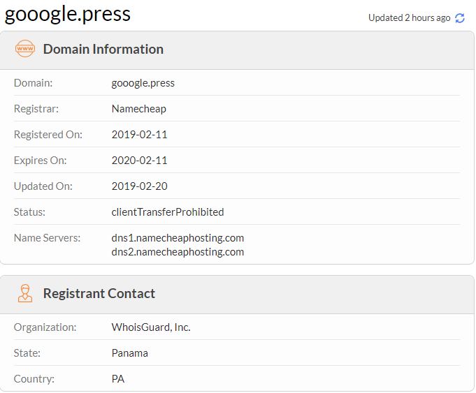 Figure 7. gooogle[.]press registration info