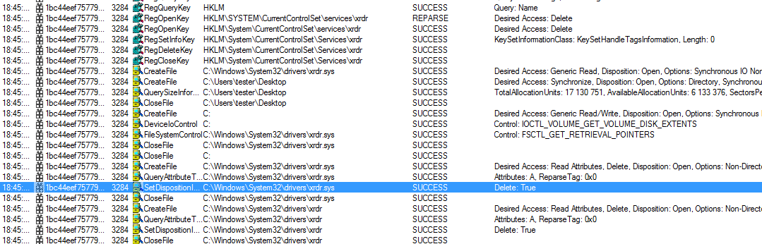 Example of actions performed by HermeticWiper, seen in ProcessMonitor