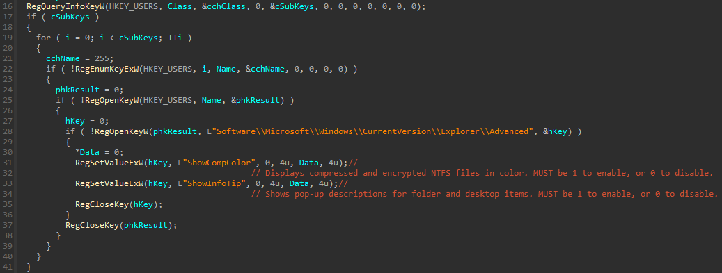 Changes made to registry in order to not show some changes regarding NTFS