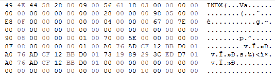 Example of an index block found in a raw disk image file 