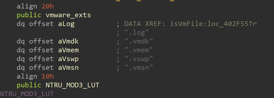 Note the specific VMWare-related strings the malware looks for