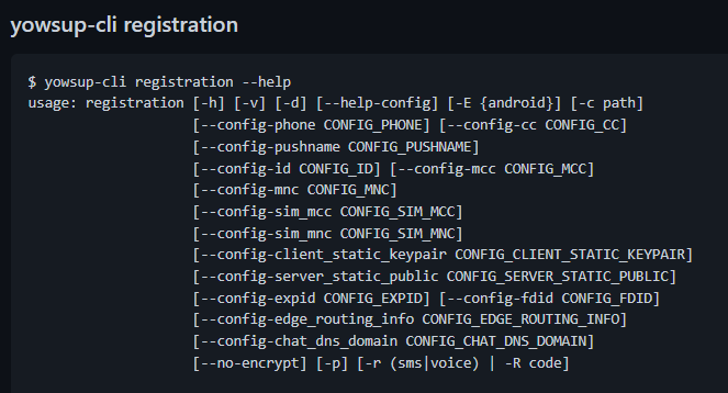 Registering with yowsup requires the collected WhatsApp keys