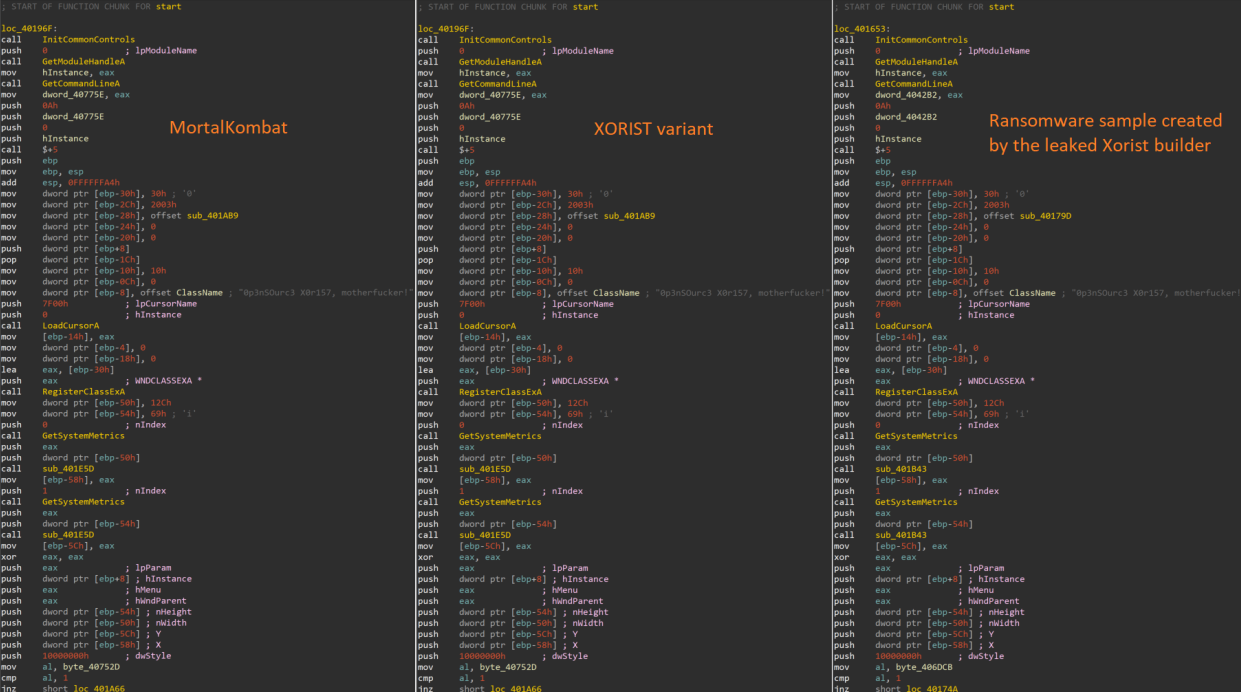 Code similarities between Xorist and MortalKombat