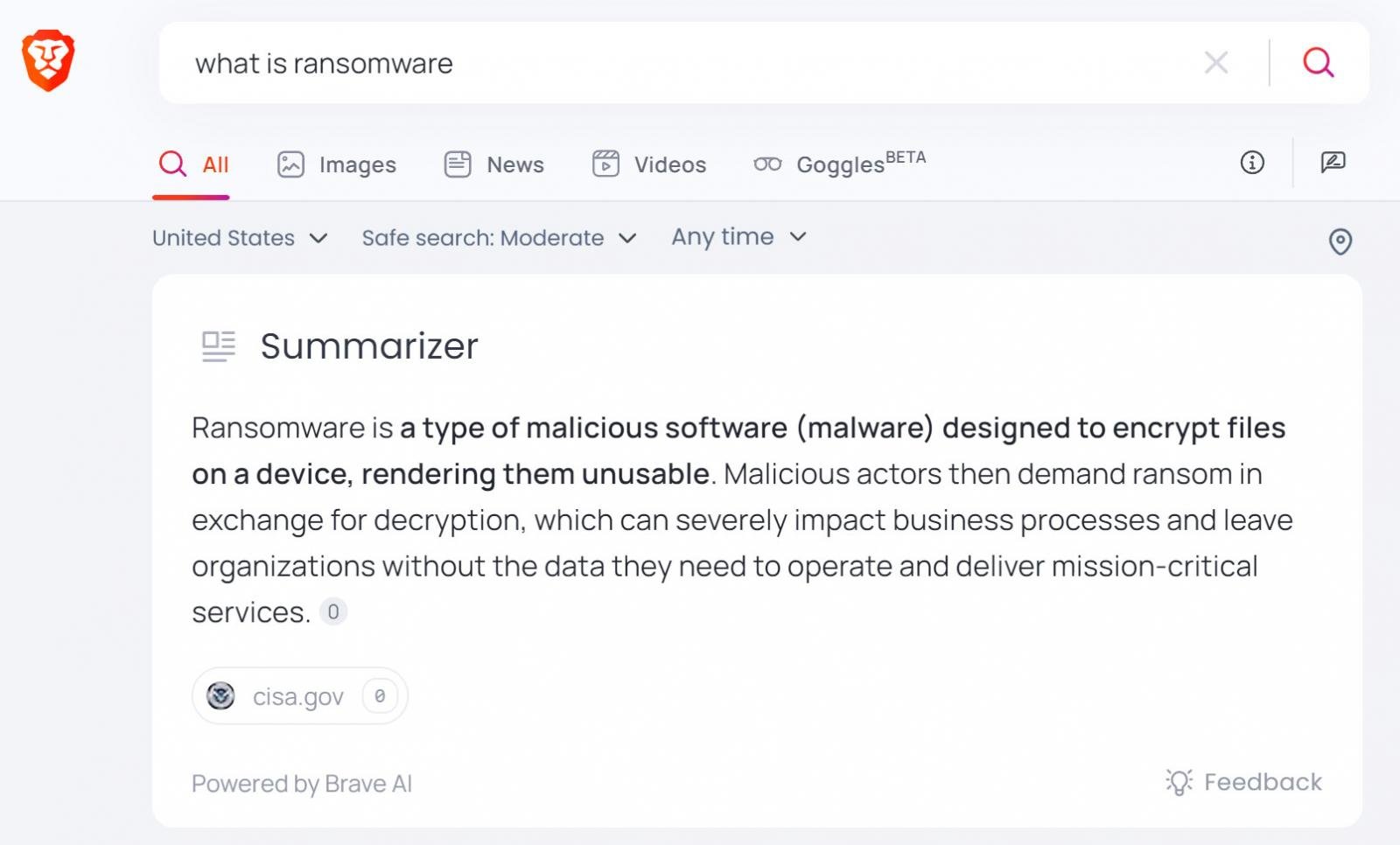 Summarizer response to a user query