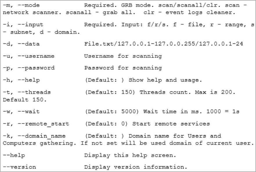 Grixba command line arguments