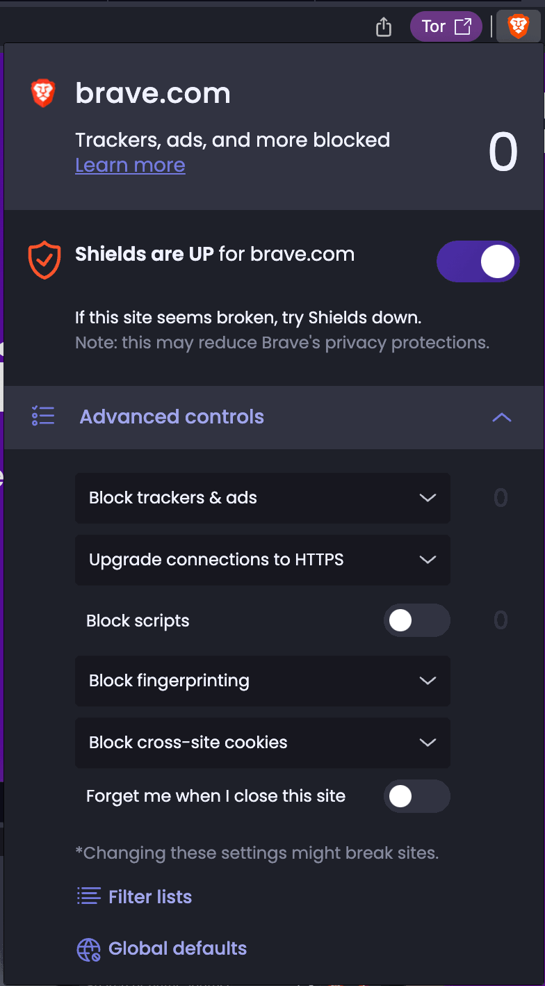 The 'Forgetful Browsing' setting on Brave nightly