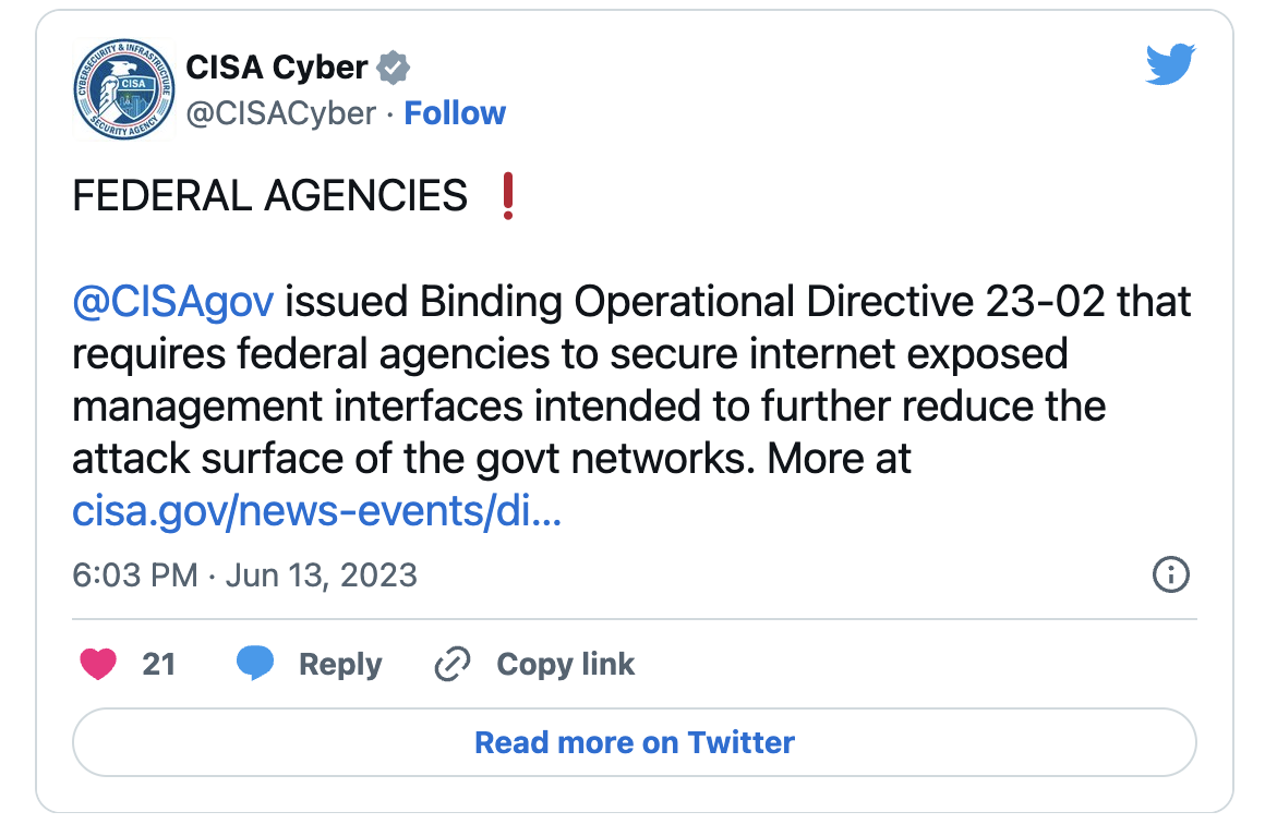 CISA BOD 23-02 tweet