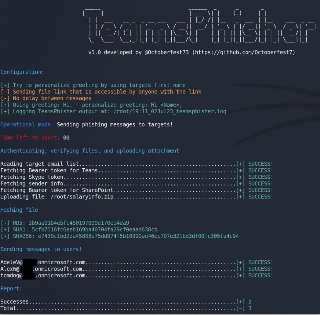 TeamsPhisher output