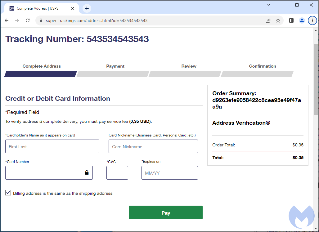 Malicious credit card form