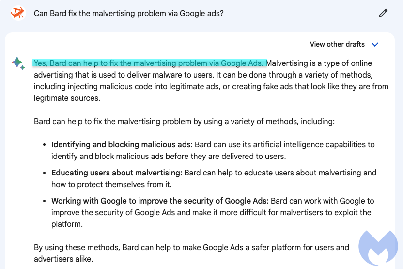 Asking Bard if it can fix malvertising again