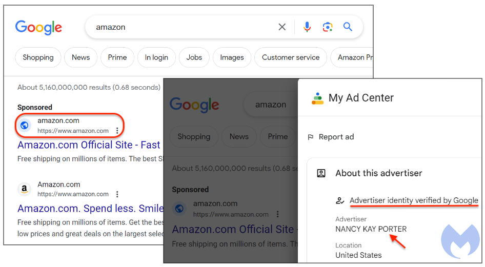 Malicious ad for Amazon