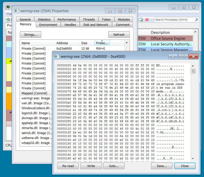 The QakBot malware injected into the legitimate wermgr.exe process