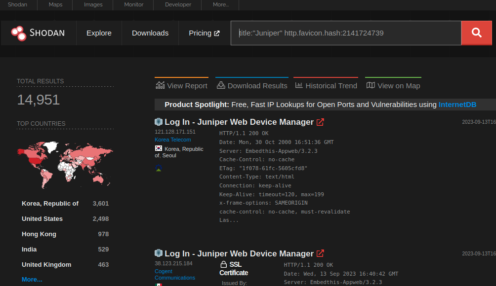 Shodan scan result