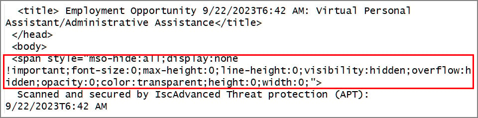 Zero-font attack hiding antivirus scan message