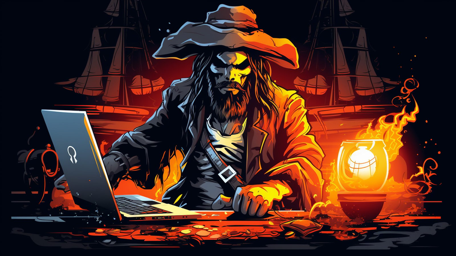 Pirate using a laptop