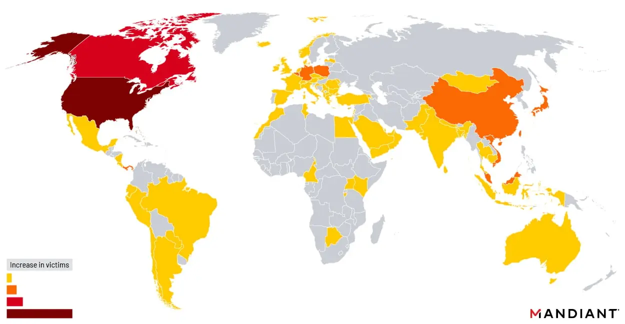 Map of affected Barracuda customers (Mandiant)