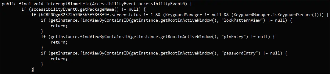 Java code snippet disrupting the biometric service