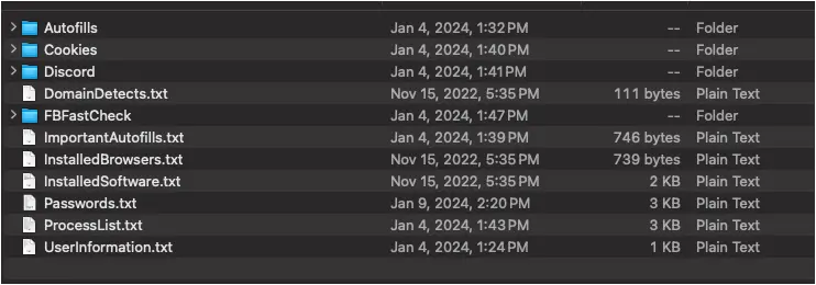 Screenshot of the information stealer logs can contain, including cookies, passwords, and other sensitive information